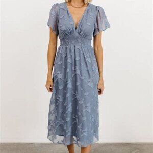 June Smocked Midi Dress - Blue floral